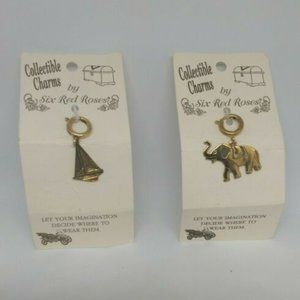 🌷5/$20 Lot of 2 Hook Collectible Charm by Six Roses Sailing Boat & Elephant